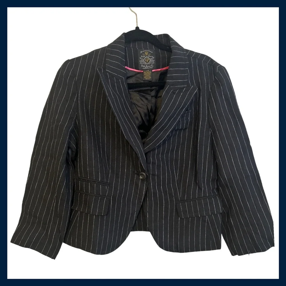 NWT Polo Jeans Co‎ Ralph Lauren Pinstripe Linen Blazer Black White Cropped Large
